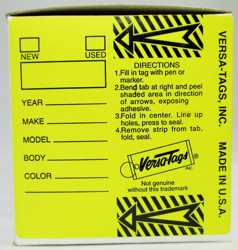 Versa-Tags Yellow - Genuine Versa-Tag Yellow Key Tags, Self-Protecting (250 Tags per Box with "Chrome" Plated Steel Rings) - Image 1